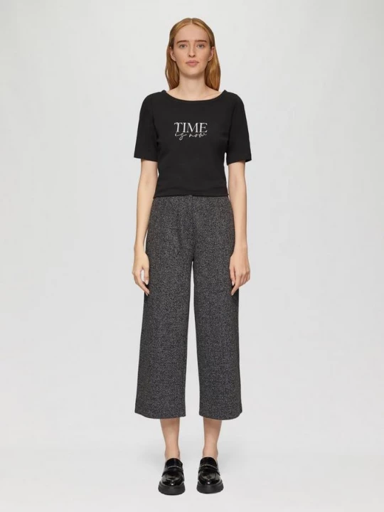 Obrázek produktu Elegantní culottes s elastickým pasem a strukturou rybí kosti s.Oliver černá
