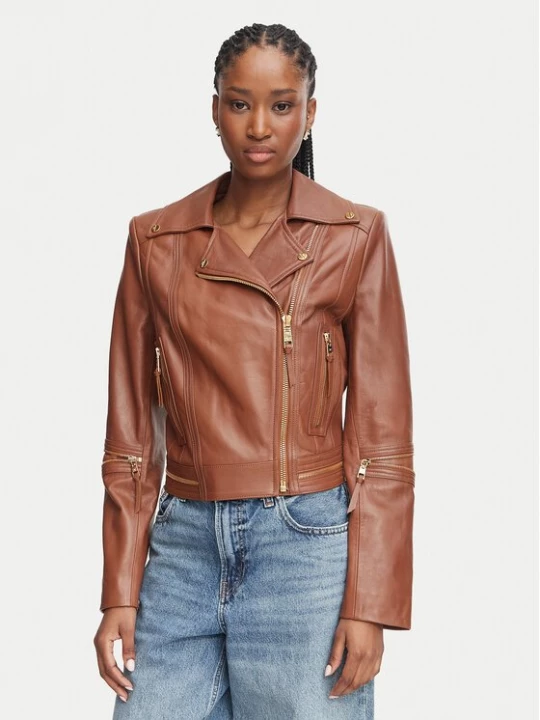 Obrázek produktu Elisabetta Franchi Kožená bunda GD-01Z-66E2-V1490 Hnědá Regular Fit