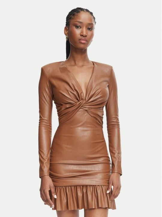 Obrázek produktu Elisabetta Franchi Šaty z imitace kůže AB-989-66E2-V400 Světle hnědá Slim Fit