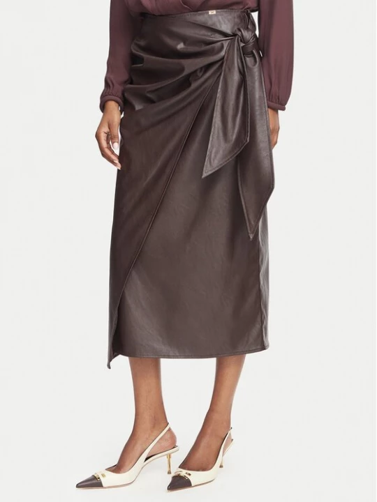 Obrázek produktu Elisabetta Franchi Sukně z imitace kůže GO-218-66E2-V320 Tmavě hnědá Regular Fit
