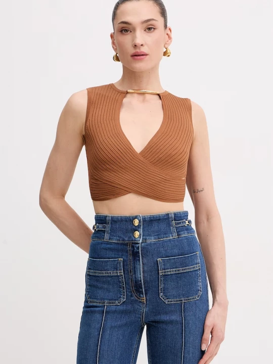 Obrázek produktu Elisabetta Franchi zavinovací halenka dámská z viskózy hnědá