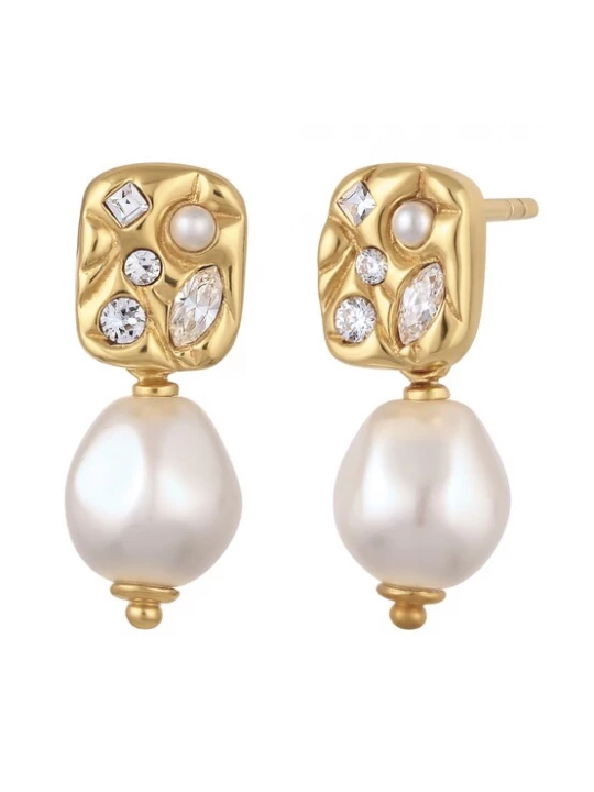 Obrázek produktu ELLI Náušnice 'Vintage Pearl' zlatá / průhledná / perlově bílá