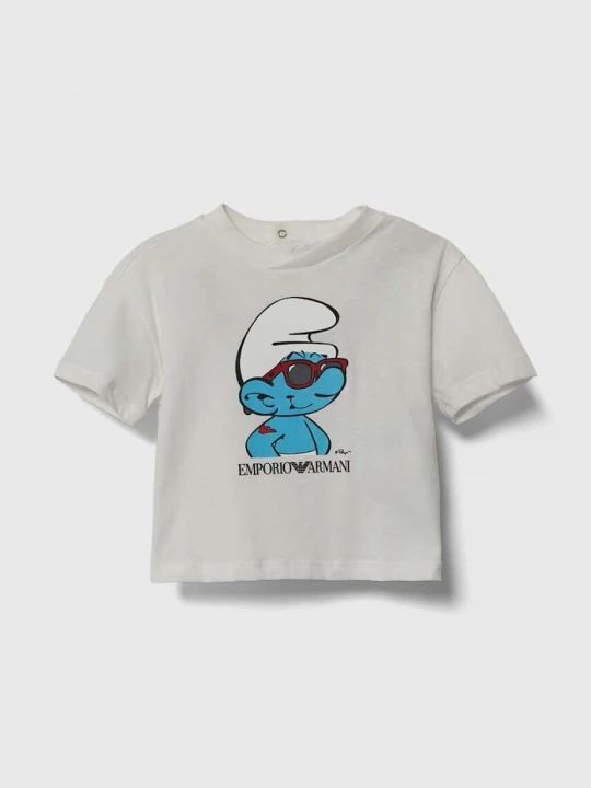 Obrázek produktu Emporio Armani Bavlněné dětské tričko Emporio Armani x The Smurfs béžová