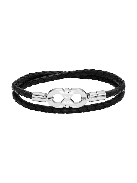 Obrázek produktu Emporio Armani náramek pánský kožený Eagle Logo stříbrná