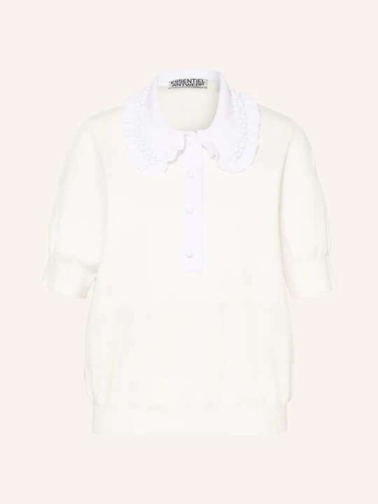 Obrázek produktu Essentiel Antwerp Pletené Polo Tričko Jewelry S Ozdobnými Kamínky A Volánky režná / bílá