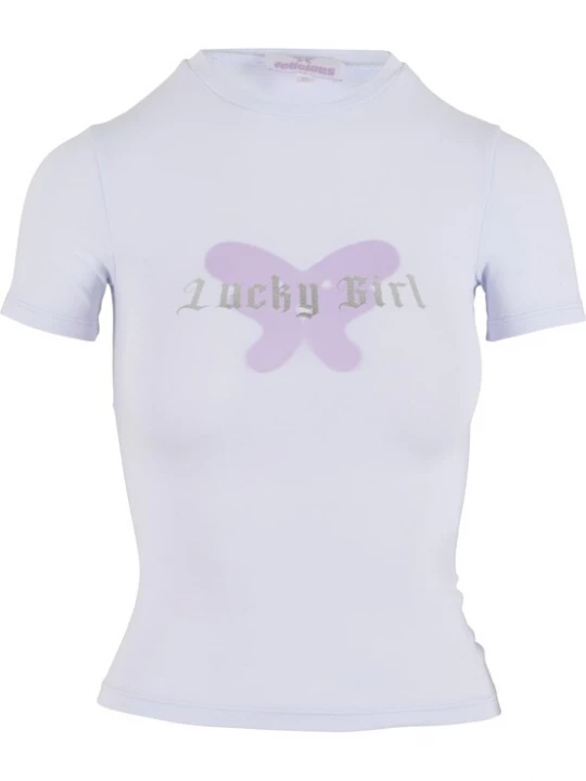 Obrázek produktu Felicious Tričko 'Lucky Girl ' lenvandulová / stříbrná / bílá