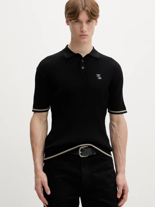 Obrázek produktu Filling Pieces Bavlněné polo tričko Filling Pieces Fine Knit Polo černá