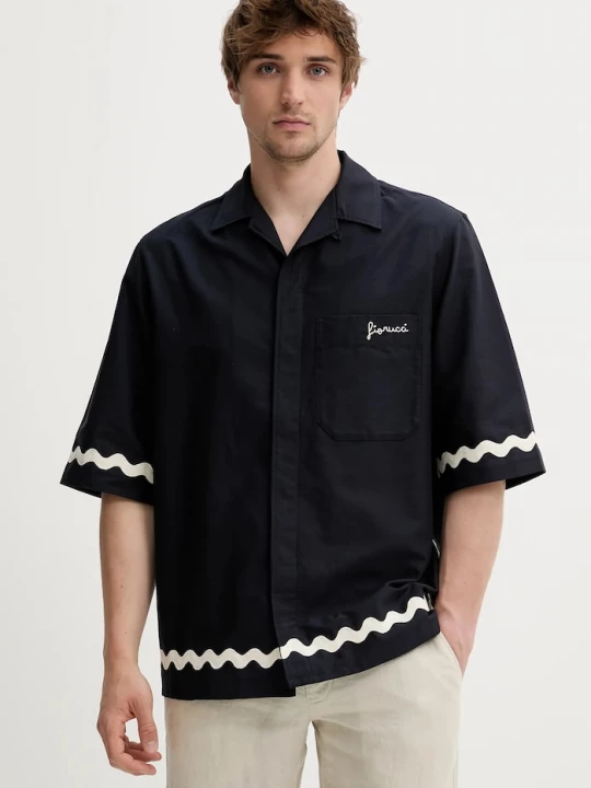 Obrázek produktu Fiorucci Bavlněná košile Fiorucci Wave Trim Logo Embroidered Bowling Shirt námořnická modř