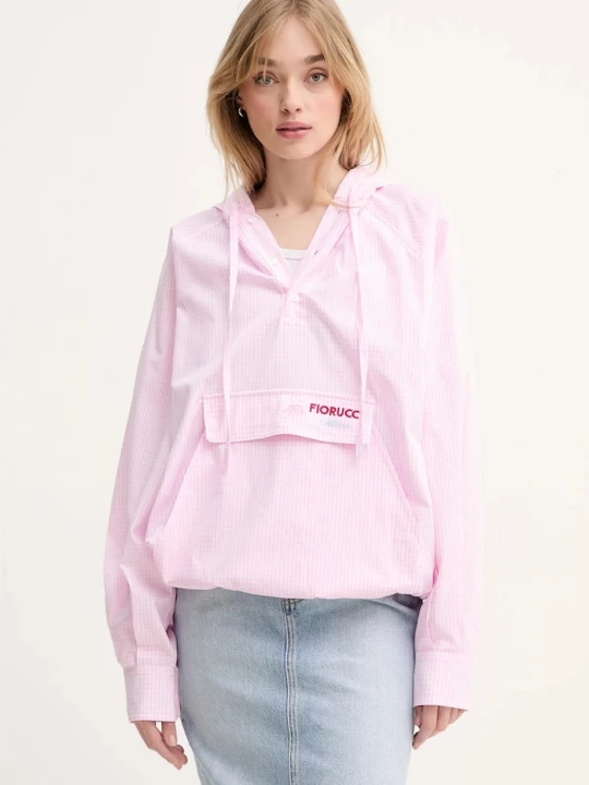 Obrázek produktu Fiorucci Bavlněná mikina Fiorucci Gingham Logo Hoodie Shirt růžová