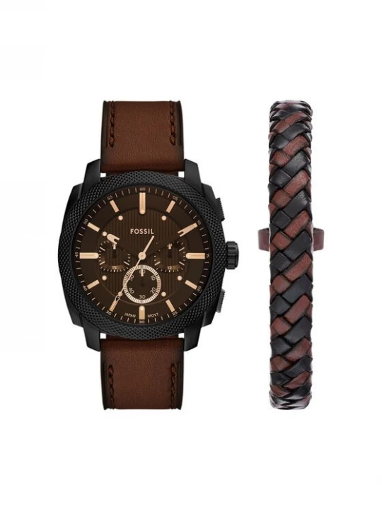 Obrázek produktu Fossil Sada hodinek a náramek Machine Chronograph FS6102SET Hnědá