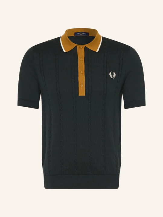 Obrázek produktu Fred Perry Pletená Polokošile tmavě zelená / koňaková
