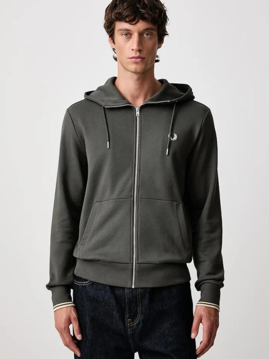 Obrázek produktu Fred Perry rozepínací mikina s kapucí pánská bavlněná zelená