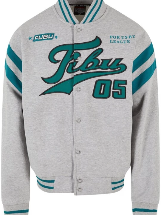 Obrázek produktu FUBU Mikina 'Varsity' šedý melír / petrolejová / smaragdová / černá