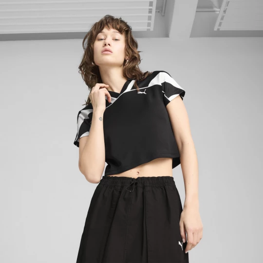 Obrázek produktu FUTURE.PUMA.ARCHIVE Football Jersey Baby Tee Women, Clothing, Black/White