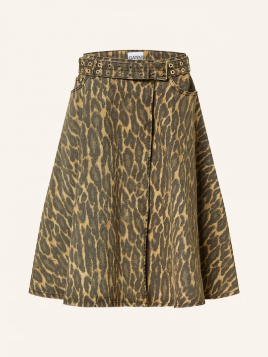 Obrázek produktu Ganni Džínová Sukně S Překříženým Střihem tmavě hnědá / tmavě žlutá / khaki