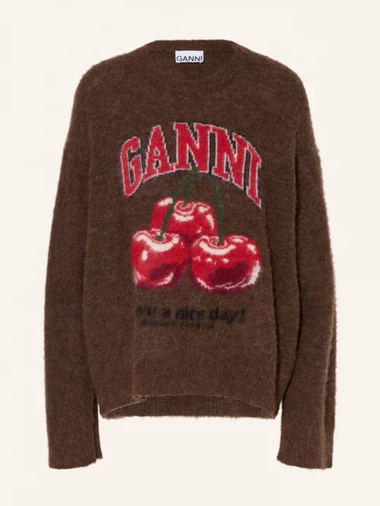 Obrázek produktu Ganni Oversized Svetr S Alpakou tmavě hnědá / červená