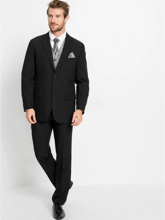Obrázek produktu Garnitur ślubny z kamizelką i plastronem (5 części), regular fit BonPrix czarny
