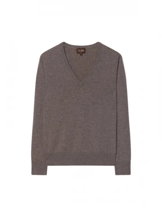 Obrázek produktu GOBI Cashmere Svetr 'Women's Timeless Cashmere V-Neck Sweater' šedobéžová