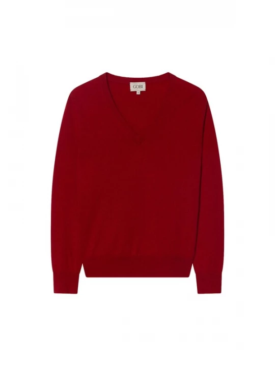 Obrázek produktu GOBI Cashmere Svetr 'Women's Timeless Cashmere V-Neck Sweater' tmavě červená