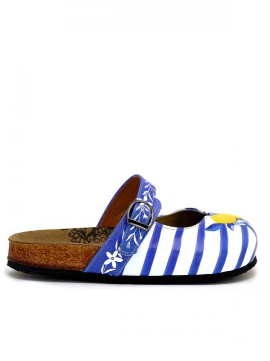 Obrázek produktu Goby Pantofle 'Women Calceo White Clogs WCAL2215 with blue stripes and lemons' modrá