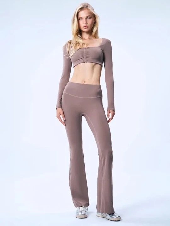Obrázek produktu GOD SAVE QUEENS legíny dámské HIGH-WAISTED BOOTCUT LEGGING hnědá