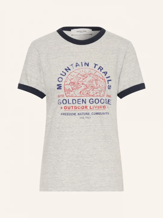 Obrázek produktu Golden Goose Tričko Journey světle šedá / červená / tmavě modrá