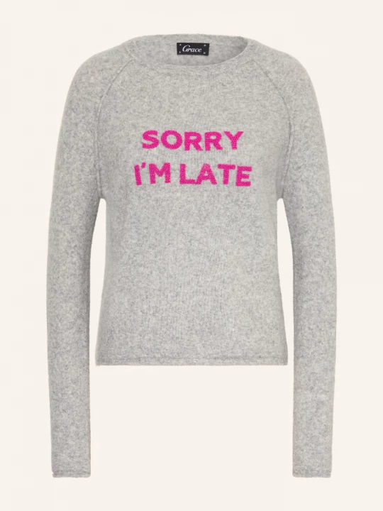 Obrázek produktu Grace Svetr Sorry I'm Late S Ozdobnými Korálky šedá / růžová