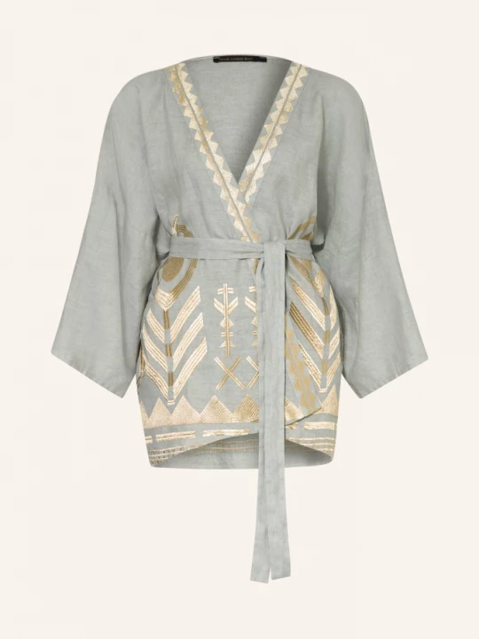 Obrázek produktu Greek Archaic Kori Dámský Kimono Z Lnu světle šedá / zlatá