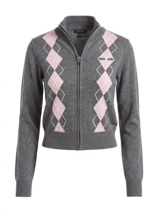 Obrázek produktu GUESS JEANS Kardigan 'ARGYLE' šedá / růžová / bílá