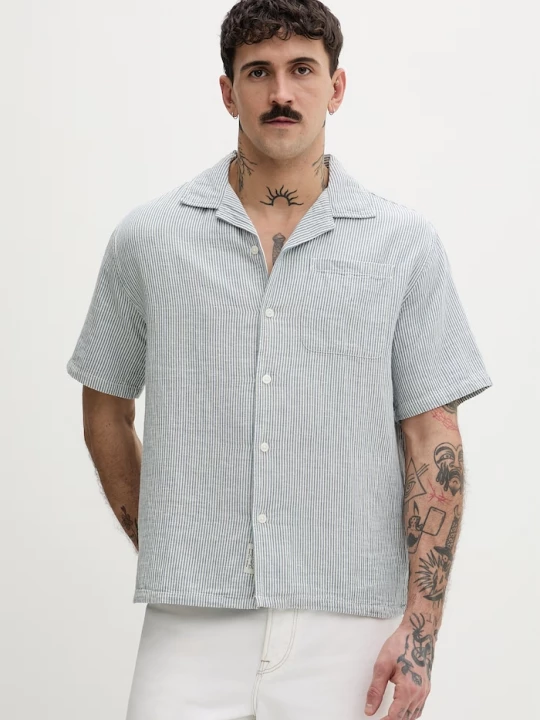 Obrázek produktu Guess Jeans košile pánská s příměsí lnu modrá