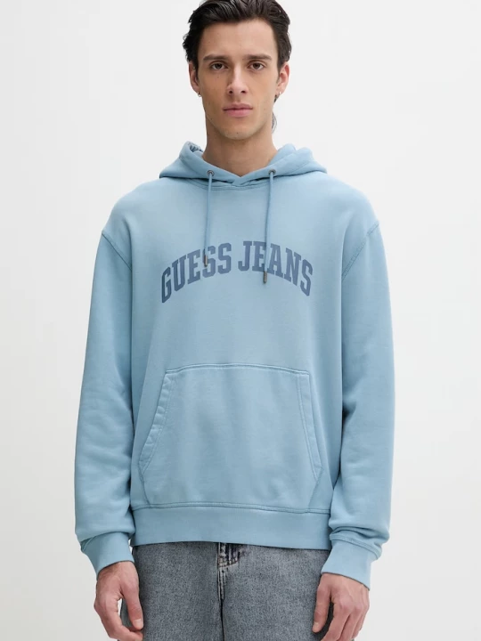 Obrázek produktu Guess Jeans mikina s kapucí pánská bavlněná modrá