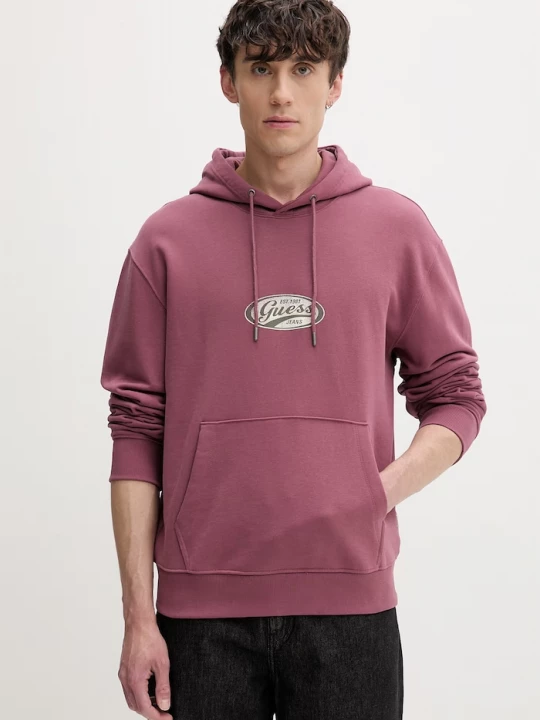 Obrázek produktu Guess Jeans mikina s kapucí pánská bavlněná růžová