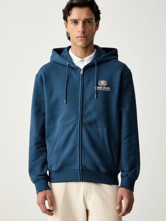 Obrázek produktu Guess Jeans rozepínací mikina kapucí pánská bavlněná modrá