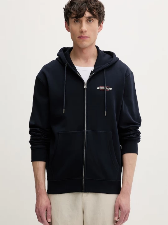 Obrázek produktu Guess Jeans rozepínací mikina kapucí pánská bavlněná námořnická modř