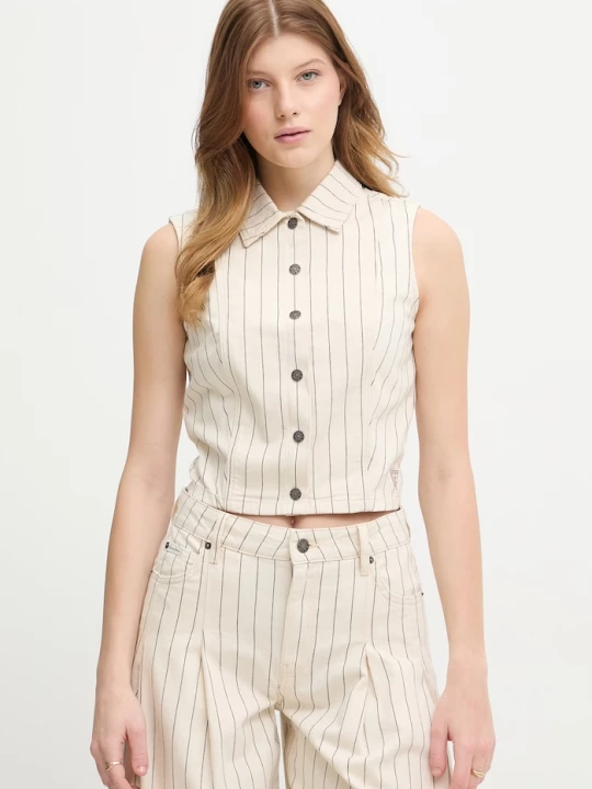 Obrázek produktu Guess Jeans vesta dámská bavlněná béžová