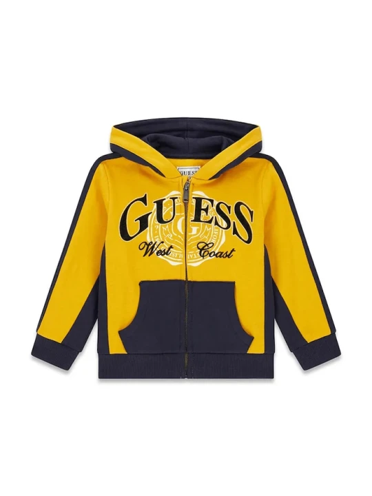 Obrázek produktu Guess rozepínací mikina s kapucí dětská bavlněná žlutá