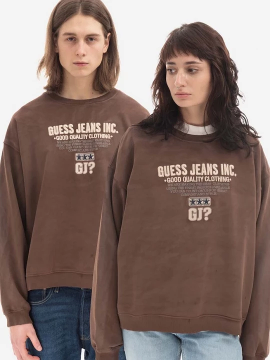 Obrázek produktu Guess U..A. Bavlněná mikina Guess Crewneck Sweatshirt Guess U.S.A. hnědá