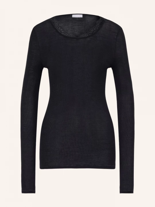 Obrázek produktu Hanro Spací Tričko Woolen Lace Z Merino Vlny A Hedvábí černá