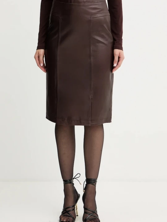 Obrázek produktu Herve Leger Kožená sukně Herve Leger Estella Hervé Léger hnědá