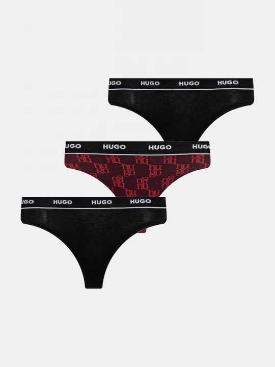 Obrázek produktu HUGO tanga dámské bavlněné s elastanem TRIPLET THONG DESIGN 3-pack černá
