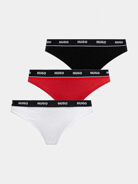 Obrázek produktu HUGO tanga dámské bavlněné s elastanem TRIPLET THONG STRIPE 3-pack černá