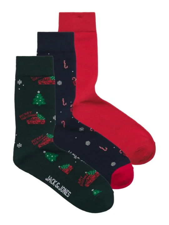 Obrázek produktu Jack & Jones Junior Ponožky 'JACXMAS' námořnická modř / jedle / tmavě červená / bílá