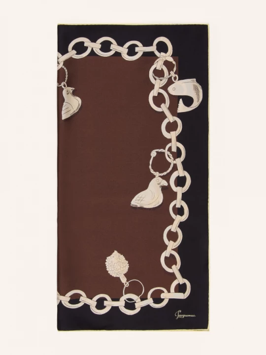 Obrázek produktu Jacquemus Hedvábný Šátek Le Foulard Pampille tmavě hnědá / tmavě žlutá / černá
