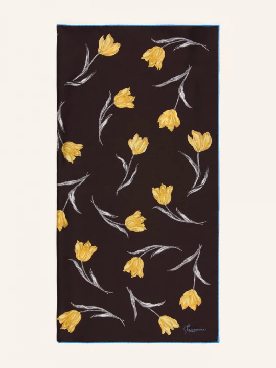 Obrázek produktu Jacquemus Hedvábný Šátek Le Foulard Tulipe tmavě hnědá / žlutá / modrá