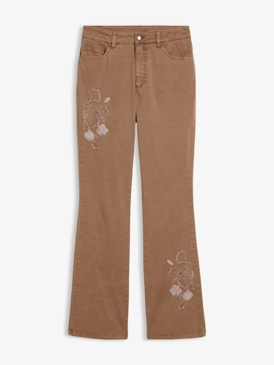 Obrázek produktu Jeansy bootcut z haftem, z elastycznej mieszanki bawełny BonPrix brązowy