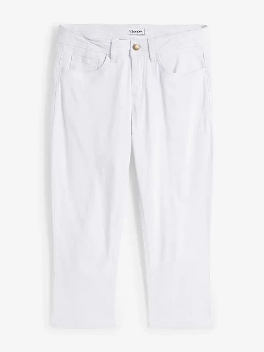 Obrázek produktu Jeansy capri, średni stan, ze szlufkami na pasek BonPrix biały