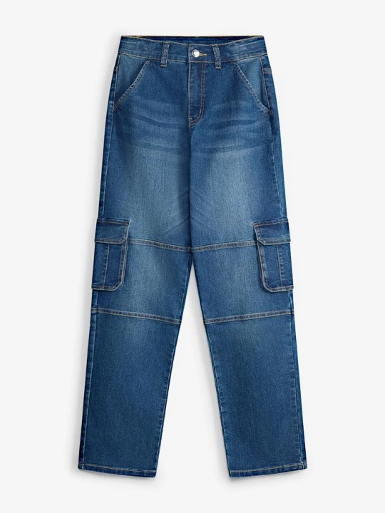 Obrázek produktu Jeansy loose fit, cargo z regulowanym pasem, straight BonPrix niebieski