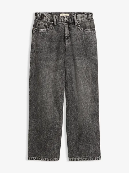 Obrázek produktu Jeansy o kroju baggy mid waist, super soft, cropped BonPrix szary