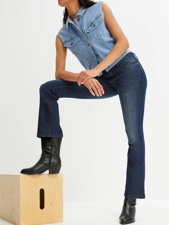 Obrázek produktu Jeansy o kroju bootcut, mid waist, ze stretchem BonPrix niebieski