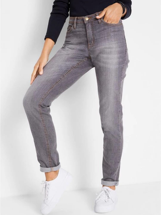 Obrázek produktu Jeansy o kroju mom, mid waist, z wygodnym stretchem BonPrix szary
